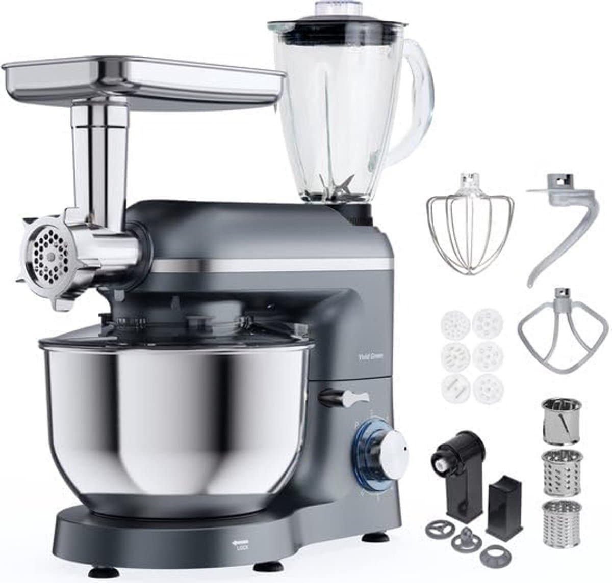 Keukenmachine multifunctioneel - Keukenrobot foodprocessor - Alle bereidingen - 15 accessoires - 6.2L kom - Grijs — afbeelding 1