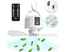 5200mah Tentplafondventilatoren - Draagbare Tentventilator Met Verlichting - Campingventilator Met Ophanghaak - 3 Windsnelheidsniveaus