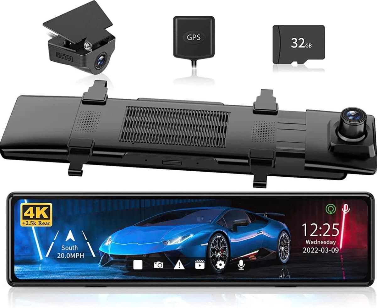 RedTiger T27 Spiegel Dashcam voor auto - Ultra 4K & 2,5K - Voor en Achter camera - WiFi en GPS - 12 Inch - Sony Camerasysteem - Nachtzicht - Parkeerbewaking - met Parkeerhulp - G Sensor - Loop opname - Full HD — afbeelding 1