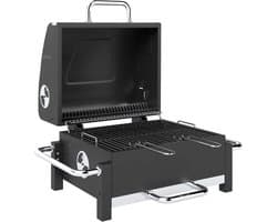 Premie Stalen Houtskool Barbecue - Smoker Barbecue - Draagbare Houtskoolgrill - met Deksel, Verstelbare Ventilatie, Houtskoolbak met 2 Niveaus, Thermometer - BBQ voor Kamperen, Buiten, Tuin - 74,5 x 54 x 46 cm - Zwart