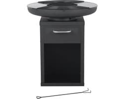 Bali OUTDOORS Grillring BBQ & Plancha - Vuurschaal met Uitneembare Bakplaat en Grillrooster - Houtopslag - Houtskool Barbecue Buitenkeuken - XL Ø80 x H92 cm