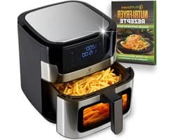 Heteluchtfriteuse - Airfryer XXL - Vetarm Koken - Dubbel Verwarmingssysteem - 8 Liter - Zwart-Zilver