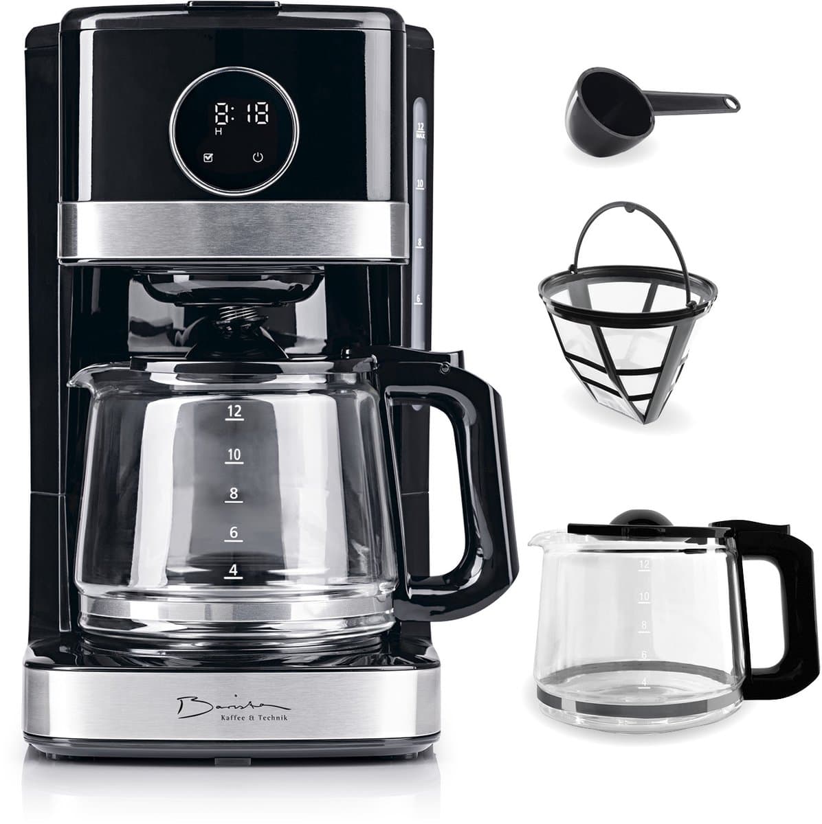 Barista Koffiemachine met Touchdisplay | Filterkoffiezetapparaat 900W met Glazen Kan – 1,5 liter Koffiekan | Filtermachine voor Gemalen Koffie – tot 12 Koppen Koffie — afbeelding 1