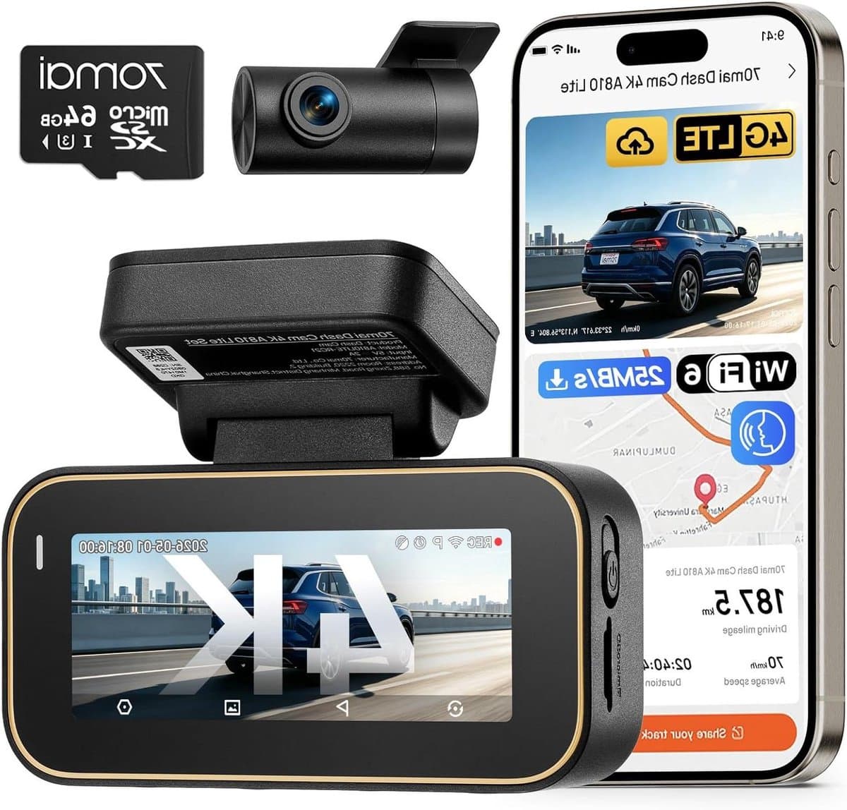 Dashcam Auto 4K - Autocamera Videorecorder - Veilige Ritten Vastleggen - Dubbele Camera HDR — afbeelding 1