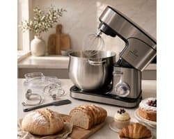 Kadoland® 12L Stand Mixer – Deegmachine 2000W – Keukenmachine voor Zwaar Deeg – 6 Snelheden + Pulse – RVS Mengkom – Inclusief Deeghaak, Garde, Klopper en Spatel