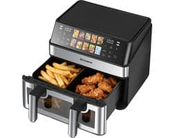 Sinaopus XXL Airfryer 8.5L – Met Dubbele Mand – 10 Kookprogramma’s – Onafhankelijke Snelle Opwarming – Geschikt voor Gezinnen – Kijkvenster – Eenvoudig te Reinigen – Capaciteit voor 4 tot 5 Personen