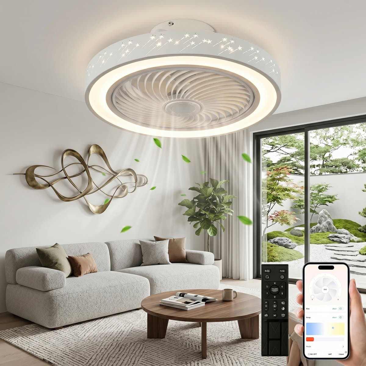 MUPOO modern plafondventilator met LED verlichting met wintermodus -App & Afstandsbediening- Ø 46cm - Stil DC Motor &6 windsnelheden- Dimbaar&3 kleurtemperaturen- Sterrenhemel- ventilator lamp Voor Woonkamer & Slaapkamer — afbeelding 1