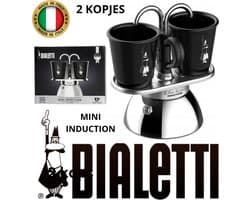 Bialetti - Set Mini Express Inductie 2tz Zwart + 2 kopjes, 2 kopjes, mini induction, koffieliefhebbers, Italië,