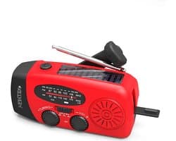 AFINTEK Noodradio Solar - 2000mAh Powerbank - LED Zaklamp - Opwindbaar via Handcrank & Zonne-energie - AM/FM - Voor Noodpakket & Camping - Rood