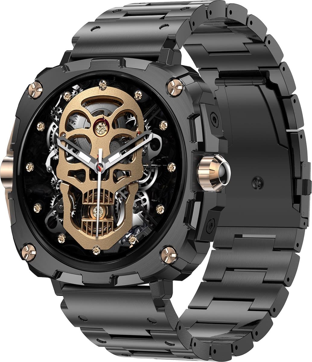 Belesy® Alaska - Smartwatch Dames – Stappenteller – Stem assistent –Gezondheidmetingen – Sporten – Je eigen foto als wijzerplaat - Bel functie – Sterke baterij - Full Touch – Zwart/Goud - Staal — afbeelding 1