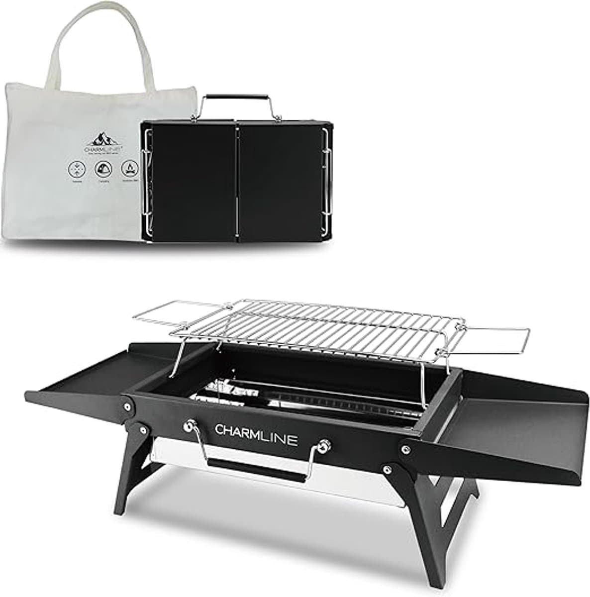 Opvouwbare Houtskool BBQ Grill – Compacte Draagbare Barbecue 34×23 cm – Camping Grill voor Strand, Picknick en Tuin – Stalen Mini BBQ voor 3 Personen — afbeelding 1