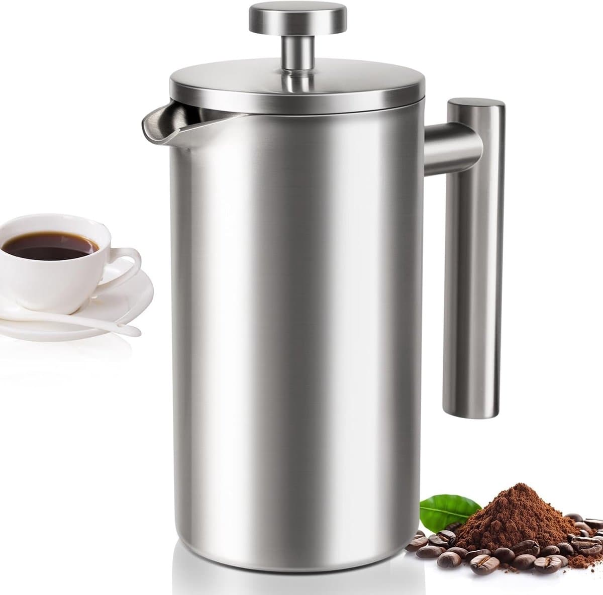 Franse pers koffiezetapparaat 12 oz - 1-2 kopjes capaciteit - Roestvrij staal, Elegant ontwerp voor thuis en camping — afbeelding 1