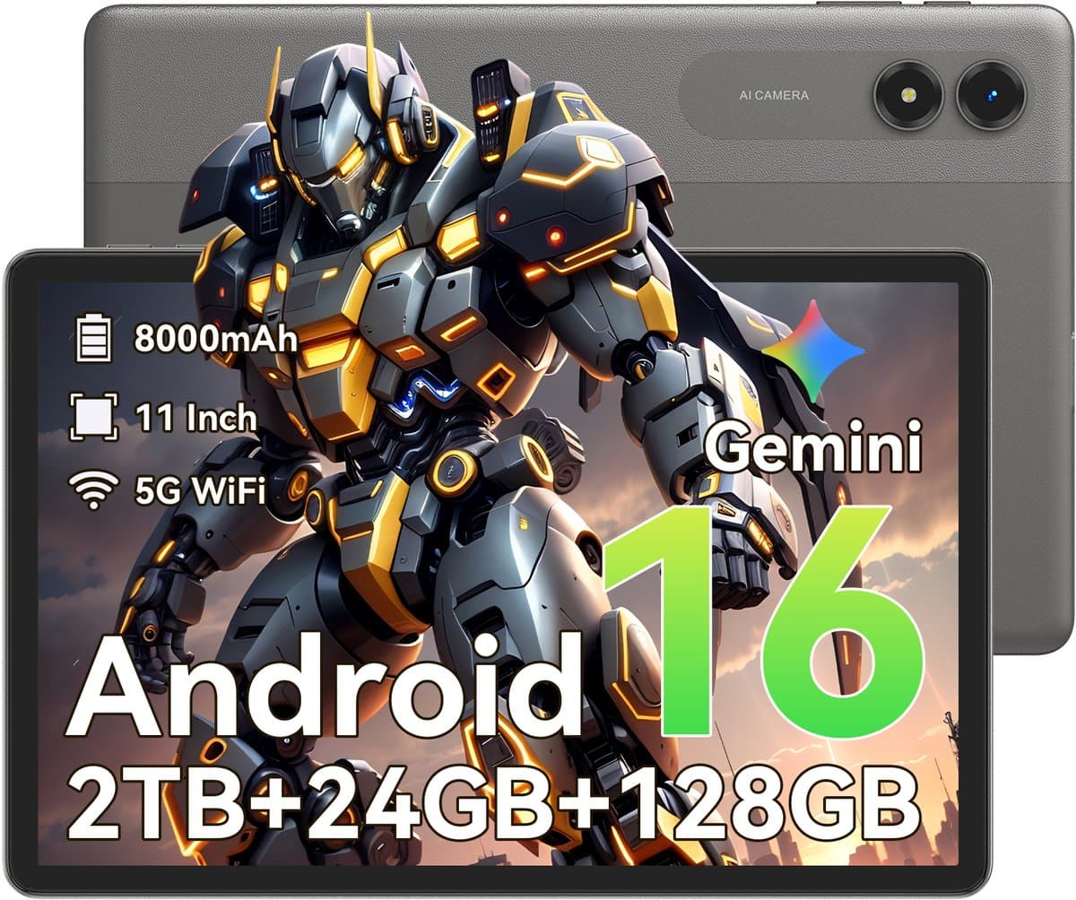 VekfulPC T50 Tablet - 24GB RAM - 128GB ROM - 11 inch - Android 16 - 8000mAh - WIFI Tablet - OTG - Grijs — afbeelding 1