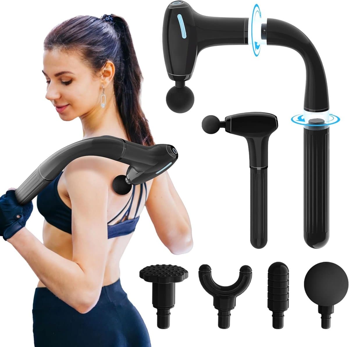 Massagepistool - Spierontspanning - Herstel na sport - 3-in-1 afneembaar ontwerp - 4 massagekoppen - Zwart — afbeelding 1