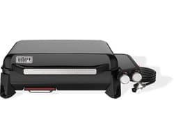 Weber Slate Plancha - 56 cm Bakplaat - Gasbarbecue - 2 Branders - Zwart - Verstelbare poten - Deksel voor bescherming - Bereikt tot 260 °C - Porselein geëmailleerde bakplaat met anti-aanbaklaag