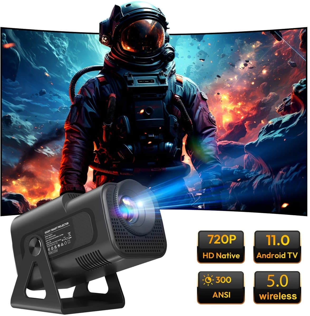 Flolife - Projector - Beamer - Smart HD LED - 5G WiFi - Bluetooth - 12000L - HDMI - USB - Android - Home Theater — afbeelding 1