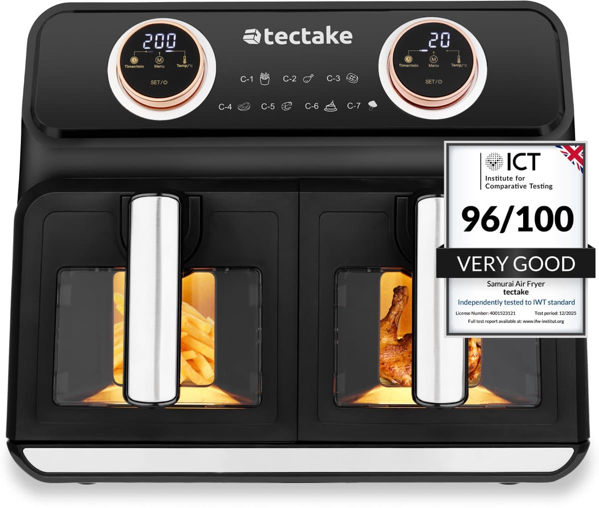tectake® Dubbele Airfryer Samurai - Airfryer XXL - 8L inhoud - 2400W - 7 bakprogramma's - 2 Lades - Dubbele mand - Dual zone technologie - Heteluchtfriteuse — afbeelding 1