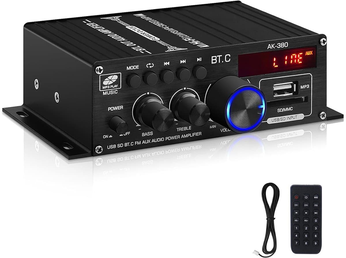 AK-380 Bluetooth 5.0 Hifi-Versterker - 2.0 Kanalen - 40W X 2 - Maximaal Vermogen 400W - Mini-Stereoversterker - met USB/SD-Kaartsleuf en Fm-Radio - Geschikt voor Auto- en Thuisluidsprekers — afbeelding 1