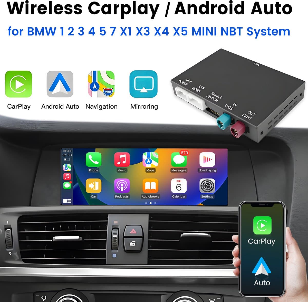 Autoradio Draadloze Carplay Android Auto Interface Module Geschikt Voor BMW NBT-Sistema - BMW MINI X1 X3 X4 X5 F10 F15 F20 F21 F23 F25 F26 F30 F48 — afbeelding 1