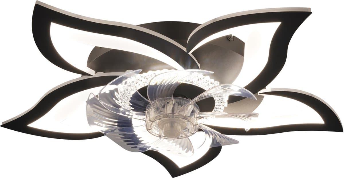 Glitzerlife - Plafond ventilator met verlichting - Dimbare LED Ventilatorlamp - Afstandsbediening 6 Snelheden Timer Nachtmodus - Stille plafondventilator - Ø62cm - Zwart — afbeelding 1