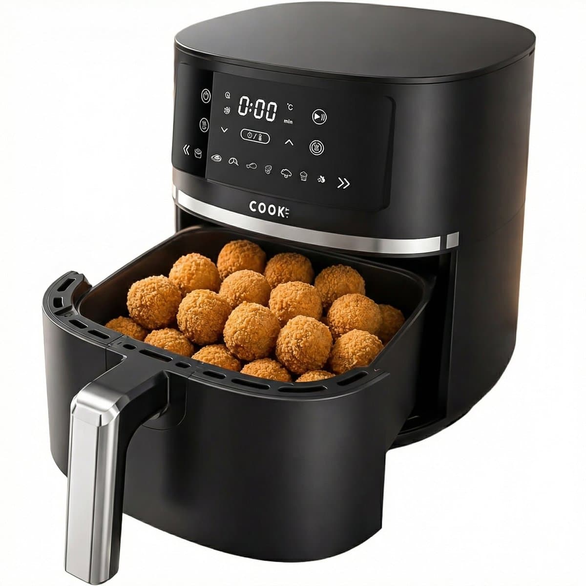 COOK-IT Airfryer 6L XL - 1600W - 8 Programma’s - Touchscreen - Vaatwasserbestendige Mand - Warmhoudfunctie - Shake Reminder - Matzwart — afbeelding 1
