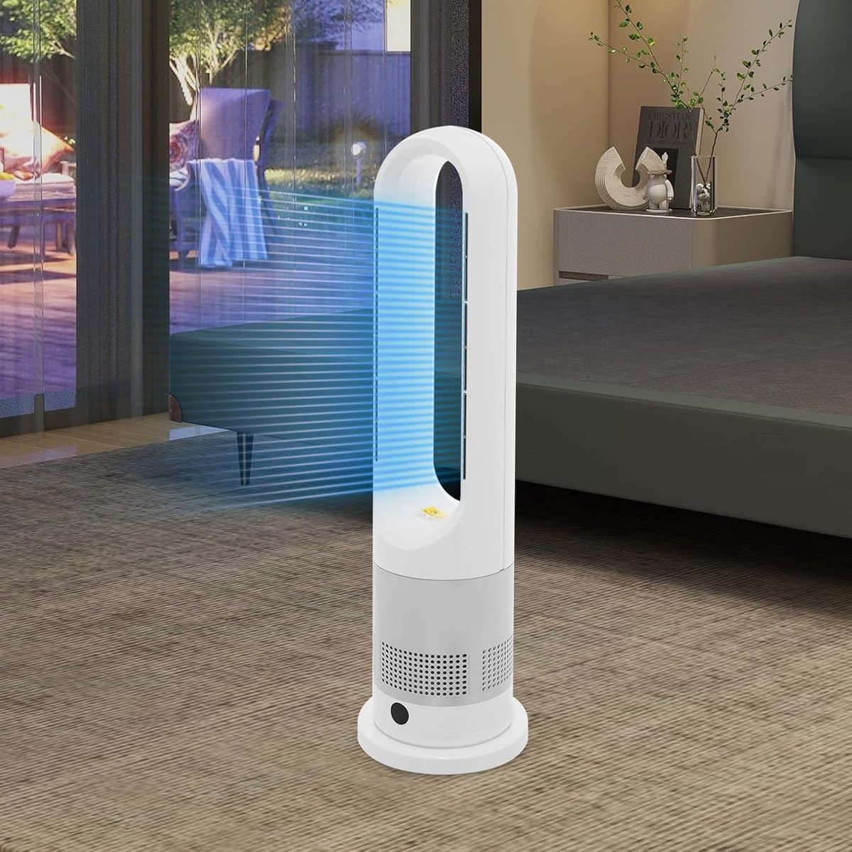 Ventilator Toren - Vloerventilator Bladloos - Zomerse Koelte - Afstandsbediening Inclusief - 67cm Hoog - Wit Zilver — afbeelding 1