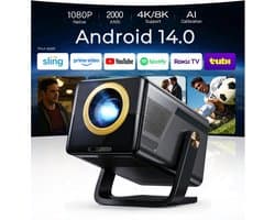 2000 ANSI Native 1080P Smart Projector, 4K ondersteund, Android 14 projectir Mini Projector met WiFi & Bluetooth, Auto Focus, Keystone, 4K Projector Home Cinema voor Slaapkamer & Outdoor Projector X7