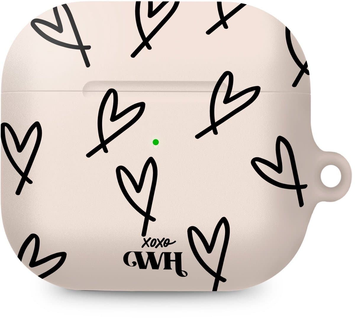 xoxo Wildhearts hoesje geschikt voor AirPods 5 - All Yours - Ook als telefoonhoesje verkrijgbaar - schokbestendige case - koptelefoonhoesje - Matte afwerking - Beschermhoes met hartjesprint - hartjes - Beige - Zwart — afbeelding 1