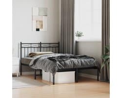 Bedframe met hoofdeinde, metaal, zwart, 120 x 200 cm, bedframe voor woonkamer, hotel, slaapkamer