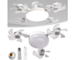Kraftverdia® E27 + B22 Schroeffitting Plafondventilator met 3 Bladen - LED Drone Plafondventilator met Afstandsbediening - Dimbare Ventilator met Timerfunctie - Stille Ventilator voor Slaapkamer