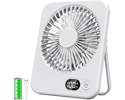 Solvix tafel ventilator geluidloos - Draagbare Ventilator - Wit - Oplaadbare Batterij - LCD Display - Voor Thuis en Op Reis