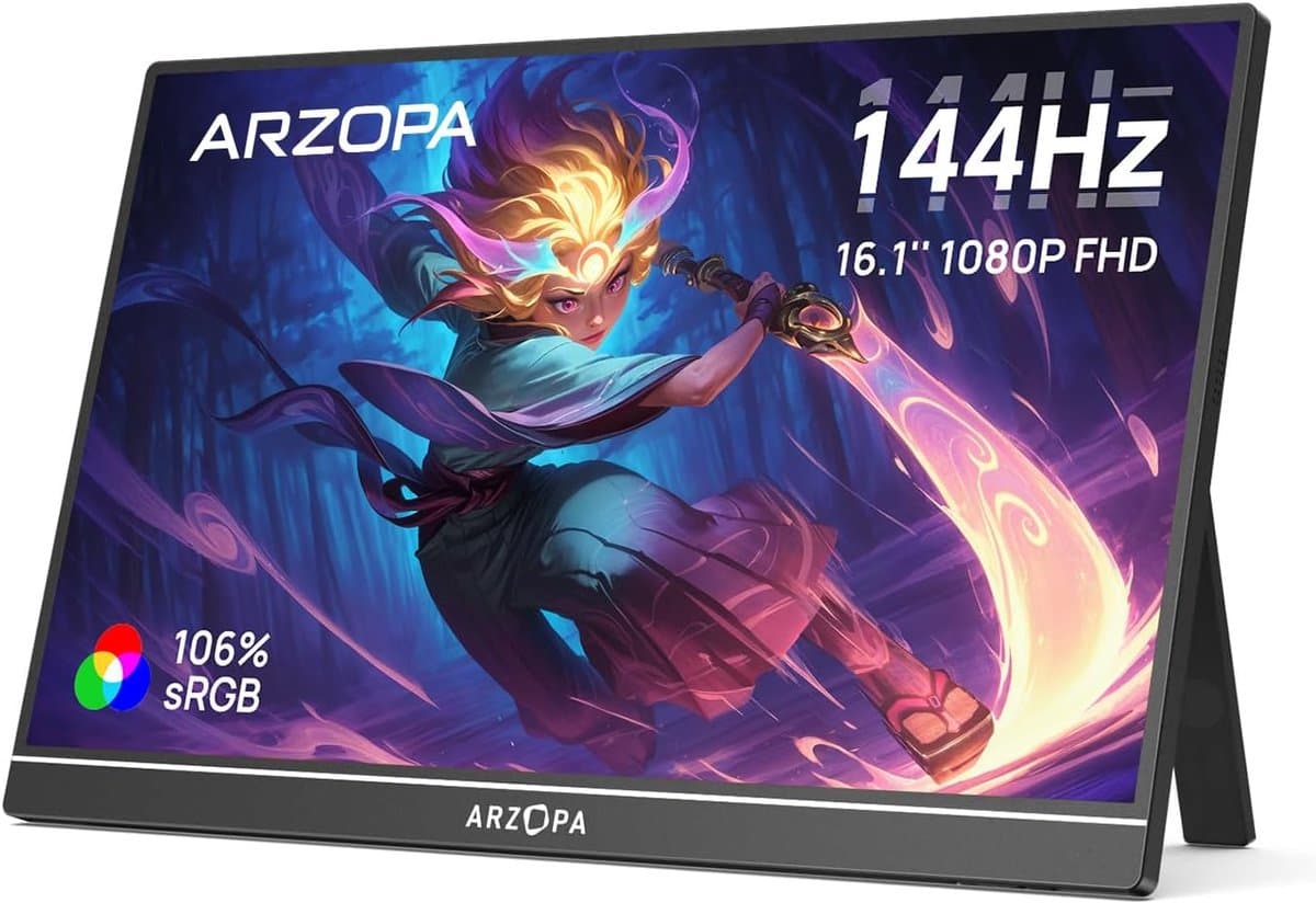 Portable Monitor 16.1 inch Gaming Monitor 144Hz FHD Scherm met HDR IPS Display USB-C en HDMI voor Laptop PC PS5 en Xbox — afbeelding 1