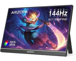 Portable Monitor 16.1 inch Gaming Monitor 144Hz FHD Scherm met HDR IPS Display USB-C en HDMI voor Laptop PC PS5 en Xbox