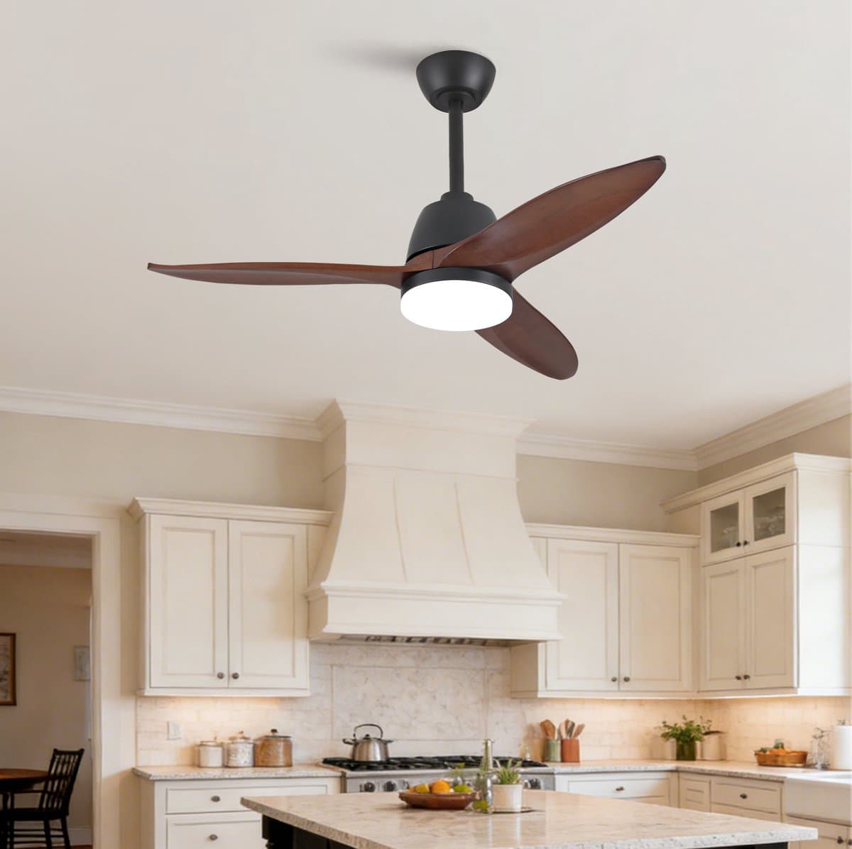 MIVRAY Plafondventilator Met Led Verlichting 106,68 Cm Massief Hout Zwart En Donker Notenhout Voor Woonkamer En Slaapkamer — afbeelding 1