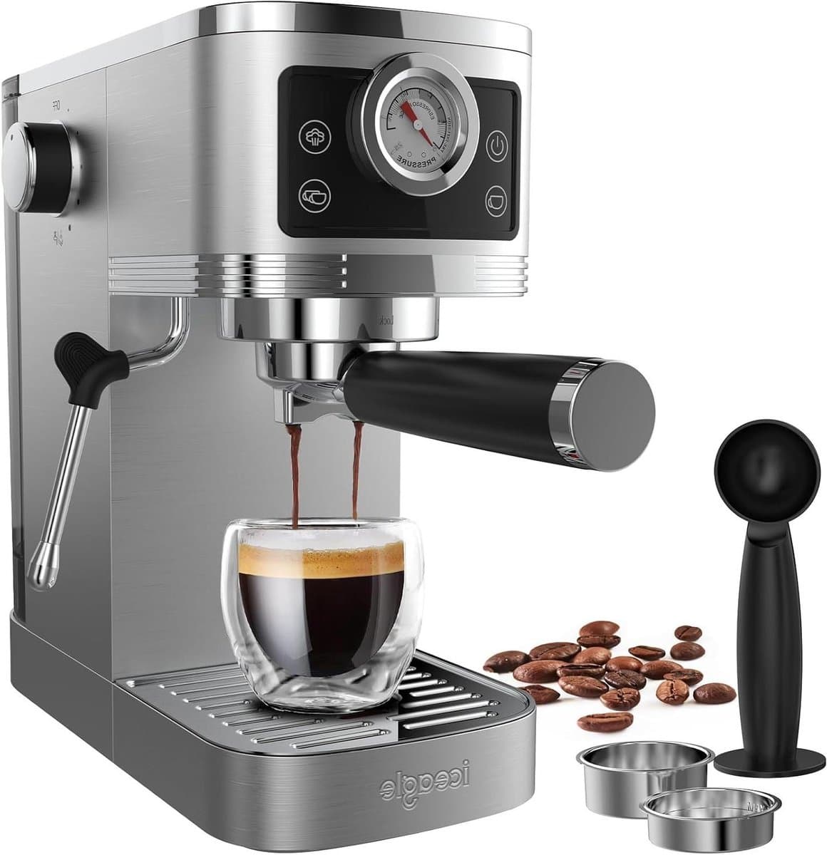 Espresso Machine - Koffiezetapparaat Cappuccino - Thuis Barista Kwaliteit - 20 Bar Italiaanse Pomp - 13 Liter - Zilver Zwart — afbeelding 1