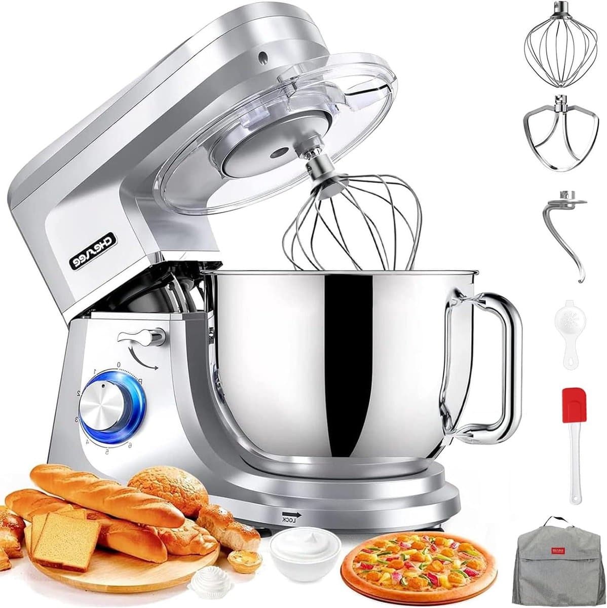 Keukenmachine - Mixer Deegmaker - Bakken en Mixen - Krachtige 1800W Motor - 7.2 Liter Kom - Zilver — afbeelding 1