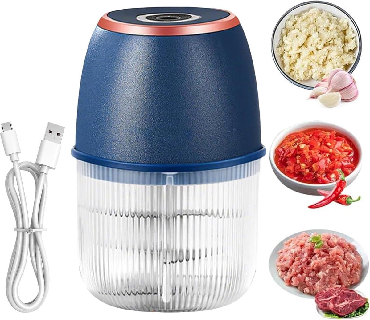 Elektrische Keukenmachine - Mini Hakmolen - Snel Ingrediënten Snijden - Draadloos Via USB - 350 ml Inhoud - Wit — afbeelding 1