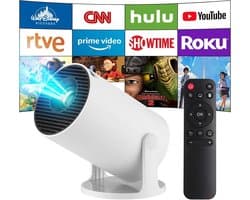SnelShoppen - Miniprojector 4K Draagbare Projector met Android 14, WiFi 6, Bluetooth 5.4, 130'' Scherm, 180 Graden Rotatie, Automatische Keystone - Th
