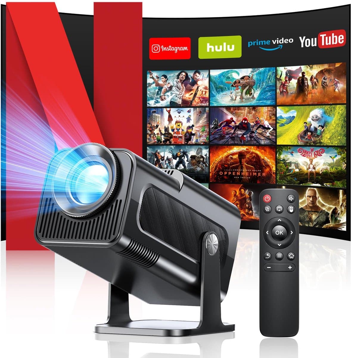SnelShoppen - Videoprojector - Upgraded 1080p FHD Mini-Projector met WiFi 6, Bluetooth 5.2, Trapeziumcorrectie, Draagbare Projector met Android OS 11, — afbeelding 1
