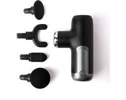Mini massagepistool met 4 massagekoppen - draagbare diepweefselmassager, oplaadbaar via USB-C-interface - zwart.