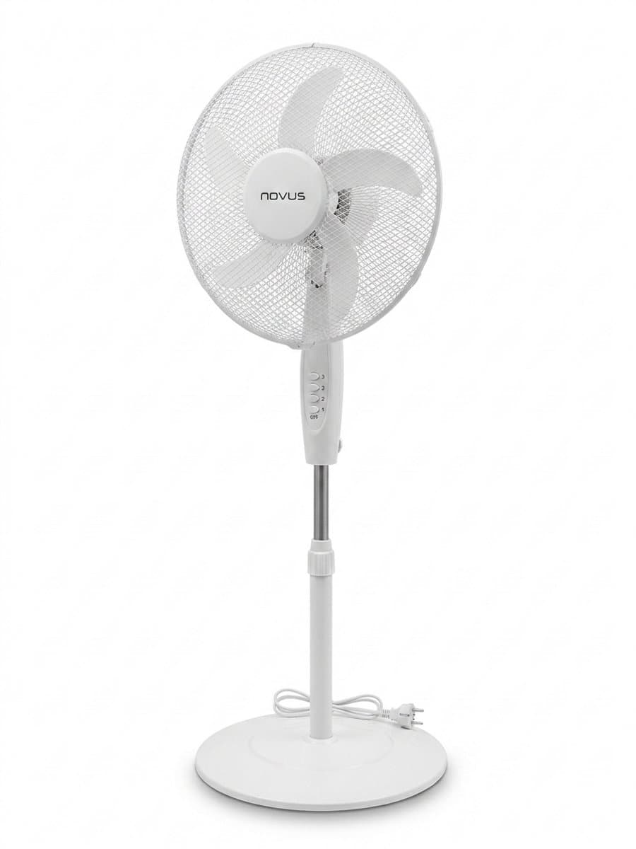 Novus Statiefventilator 16 Inch (40 cm) – Staande Ventilator – (Model 18254) – 3 Snelheden – In Hoogte Verstelbaar (Max. 120 cm) – 50W – Wit — afbeelding 1