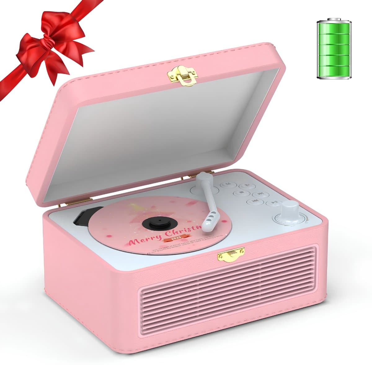 Lìon® CD Speler Draagbare - CD Speler - Draagbare Bluetooth CD Speler - Roze - 25cm x 19cm x 15cm — afbeelding 1