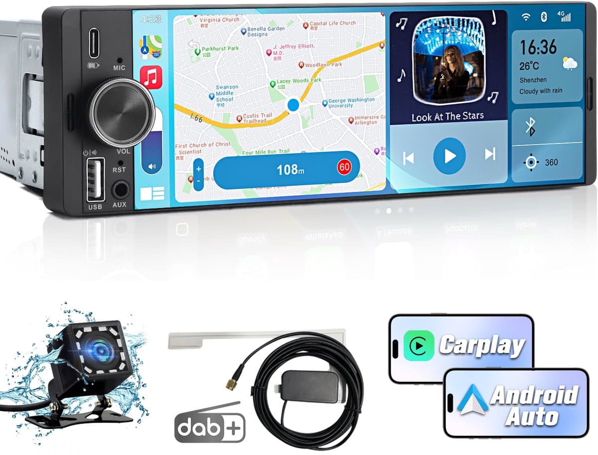Cestovet 1DIN DAB+ Autoradio - 6.36 inch scherm - met Draadloze Carplay & Android Auto DAB+ - BT 5.2 - USB/USB-C + Achteruitrijcamera — afbeelding 1