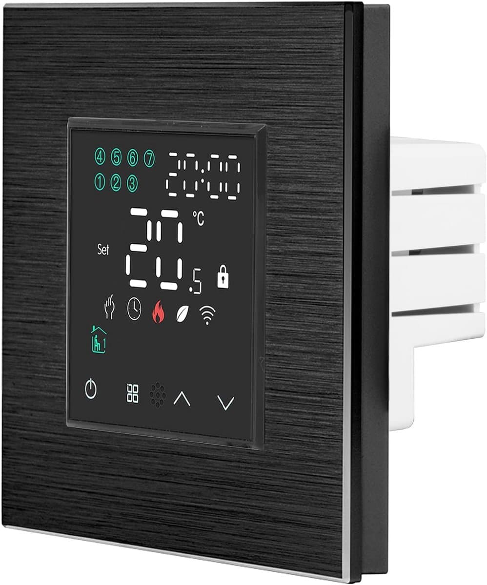 Slimme Thermostaat - Verwarming Regelaar - Energie Besparen - App & Spraakbesturing - 60mm Inbouw - Zwart — afbeelding 1