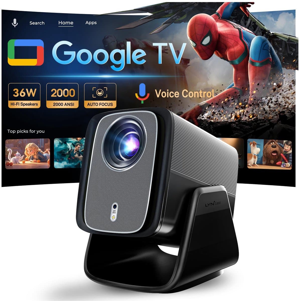 Smart beamer 4K - 2000 ANSI - AI Auto Focus - Perfect voor films en games - ShopVlot — afbeelding 1