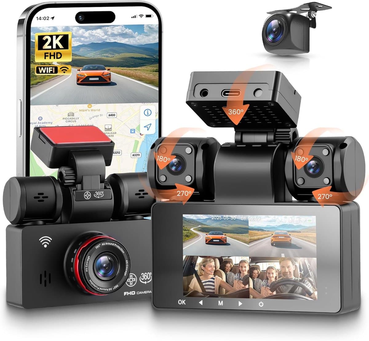 Dashcam 4-kanaals 360° 2K 1080P - WiFi - Voertuigbeveiliging - Hoogwaardige opname - ShopVlot — afbeelding 1