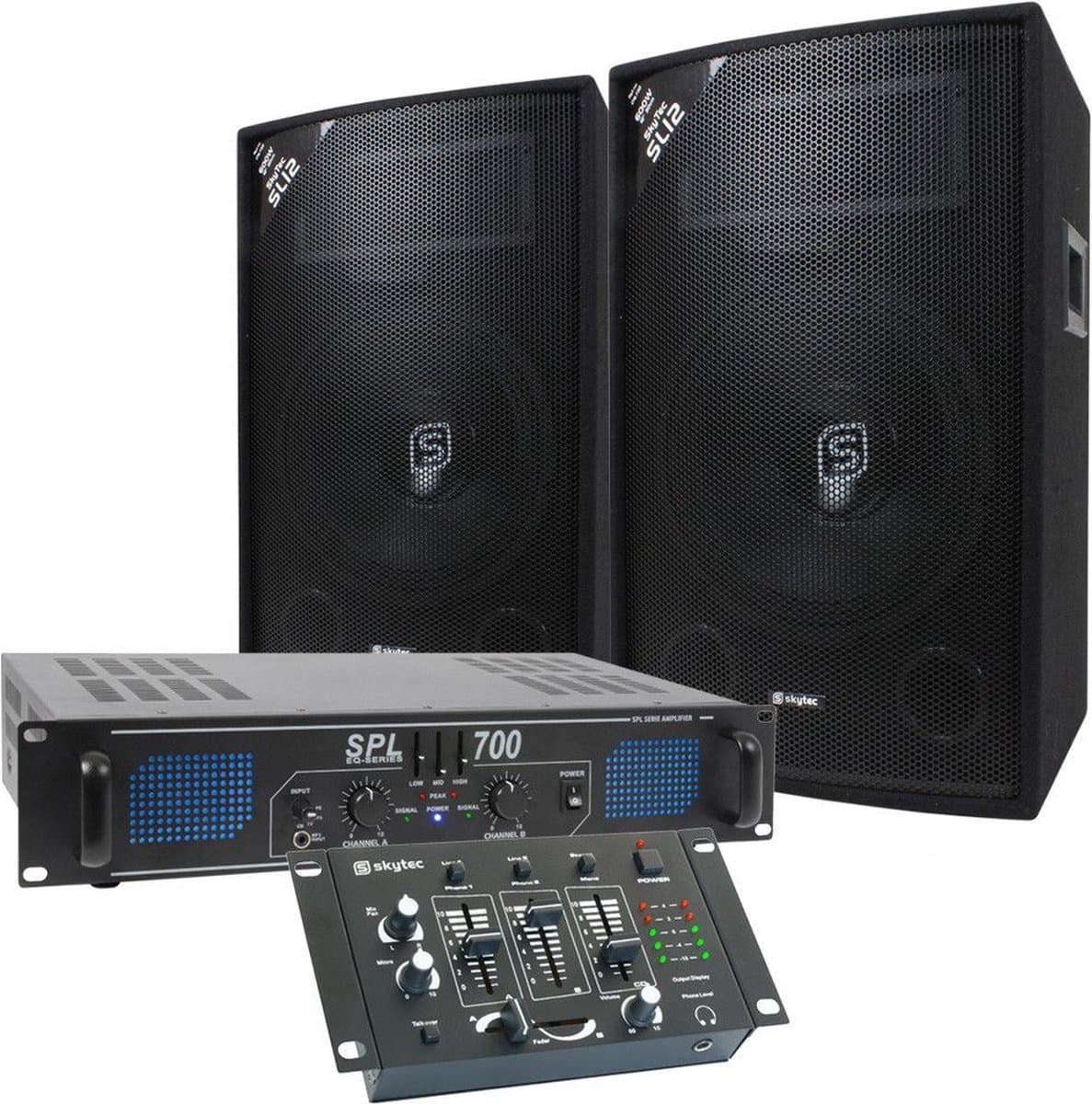 DJ set - Complete DJ set met mengpaneel, versterker en 12'' speakers - 700W — afbeelding 1