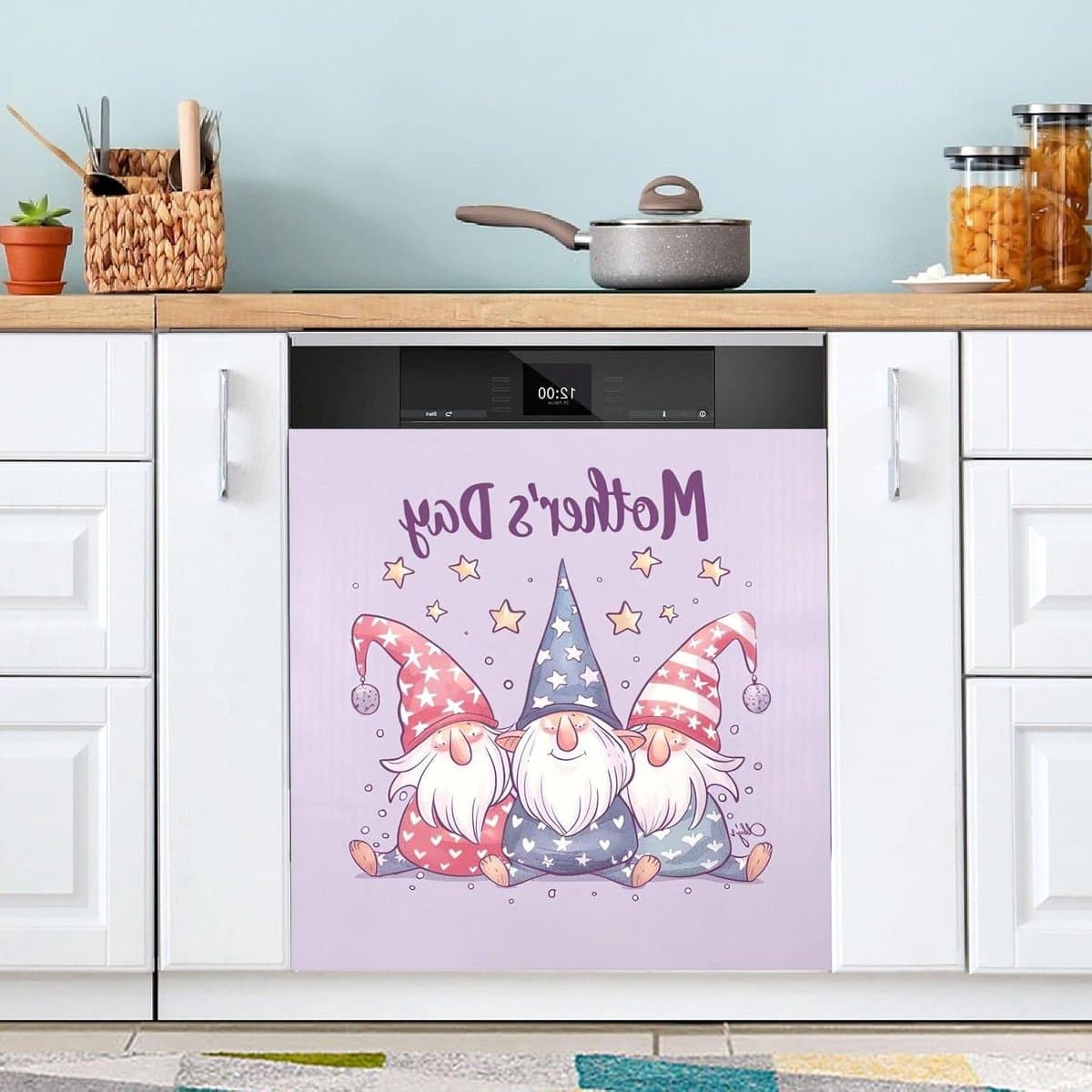 Magnetische Vaatwasserhoes - Keuken Sticker - Keuken Decoratie - Brede Compatibiliteit - 58 x 66 cm - Kabouters — afbeelding 1