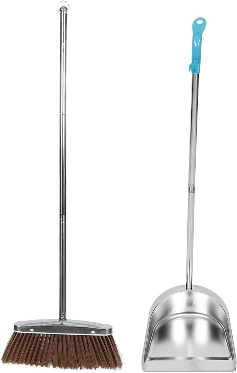 Stoffer en Blik Set - Stofblik met Steel - Vloeren Schoonmaken - Roestvrij Staal - 92.5 cm - Zilver — afbeelding 1