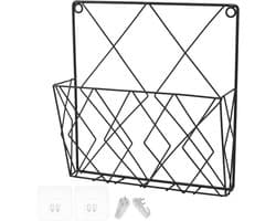 Wandgemonteerde krantenhouder van metaal 26x25cm - stijlvolle wandplank voor kantoor en woonkamer - zwart, multifunctioneel en ruimtebesparend